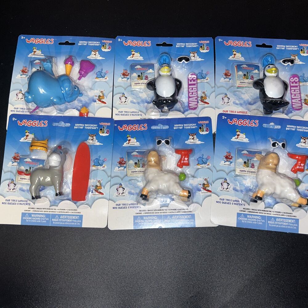 New Waggles Set of 6 Figures Toys Lamb Hippo Penguin Donkey Lovenewe GoodN'Fed